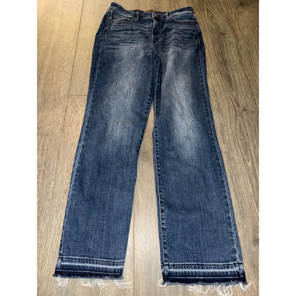 Judy Blue Los Angeles Dad Jean High Rise Straight Raw Hem Blue Denim Size 11/30